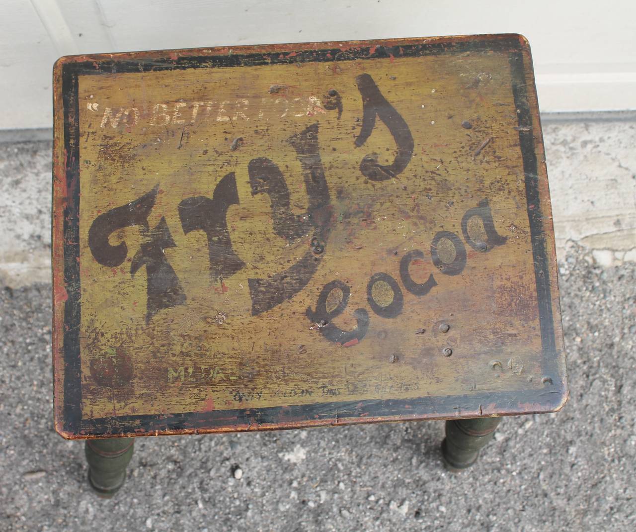 19th Century Fry's Cocoa Advertising Bench in Original Paint In Distressed Condition In Los Angeles, CA
