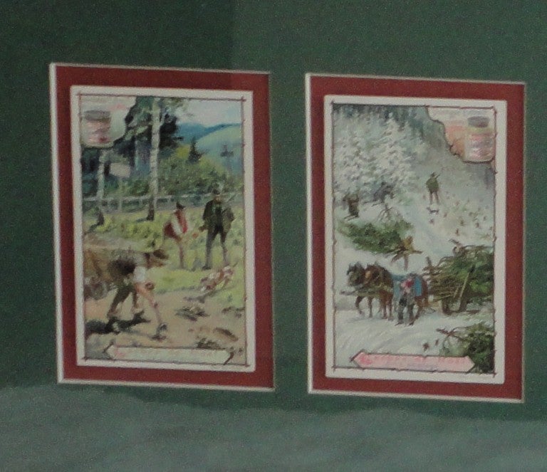 19thc German Christmas Postcards W/ Liebig Meat Advertising Cards Framed Set