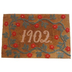 Mounted Hand Hooked Dated 1902 Rug W/ Vine Border