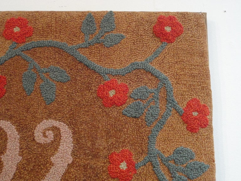 American Mounted Hand Hooked Dated 1902 Rug W/ Vine Border