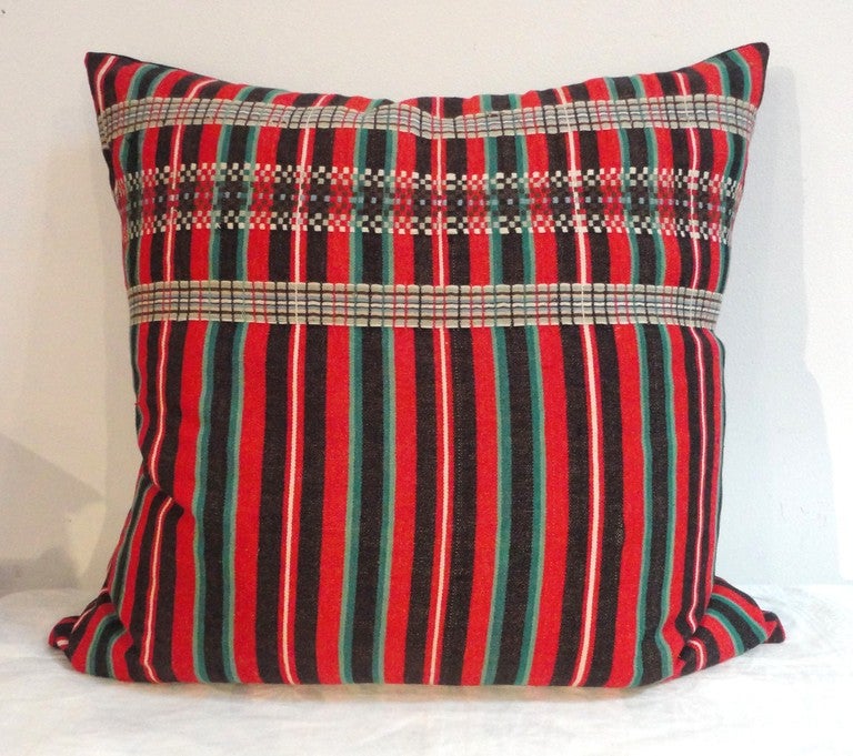 19th Century Red, Green and Black Wool Striped Pillows In Excellent Condition In Los Angeles, CA