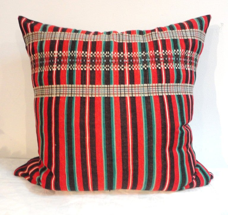 19th Century Red, Green and Black Wool Striped Pillows 1