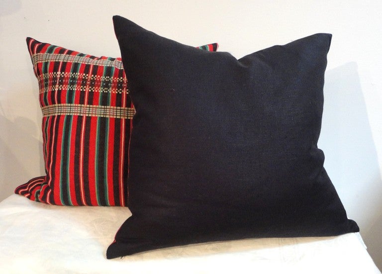 19th Century Red, Green and Black Wool Striped Pillows 2