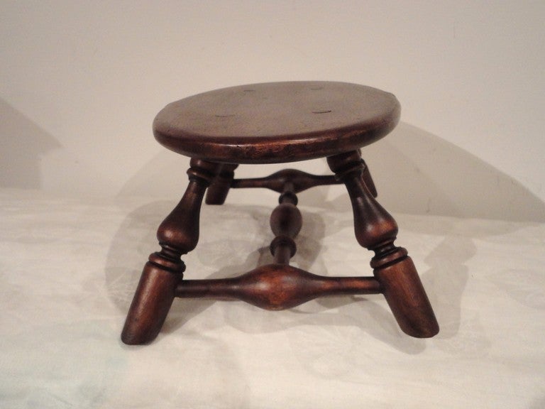 American 19thc Windsor Foot Stool From New England/Signed By The Maker
