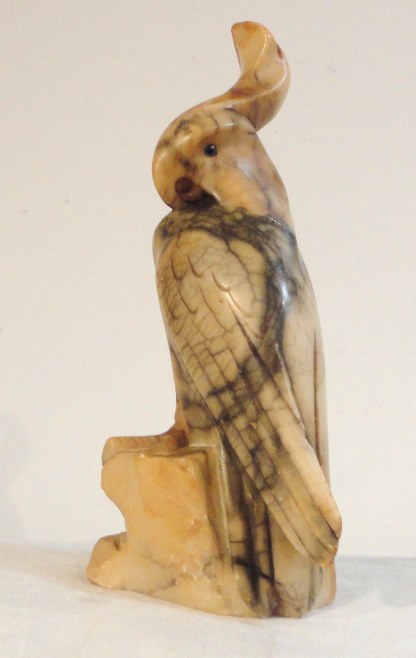 Fantastic Hand Carved & Painted Alabaster Parrot w/ Blue Glass Eyes