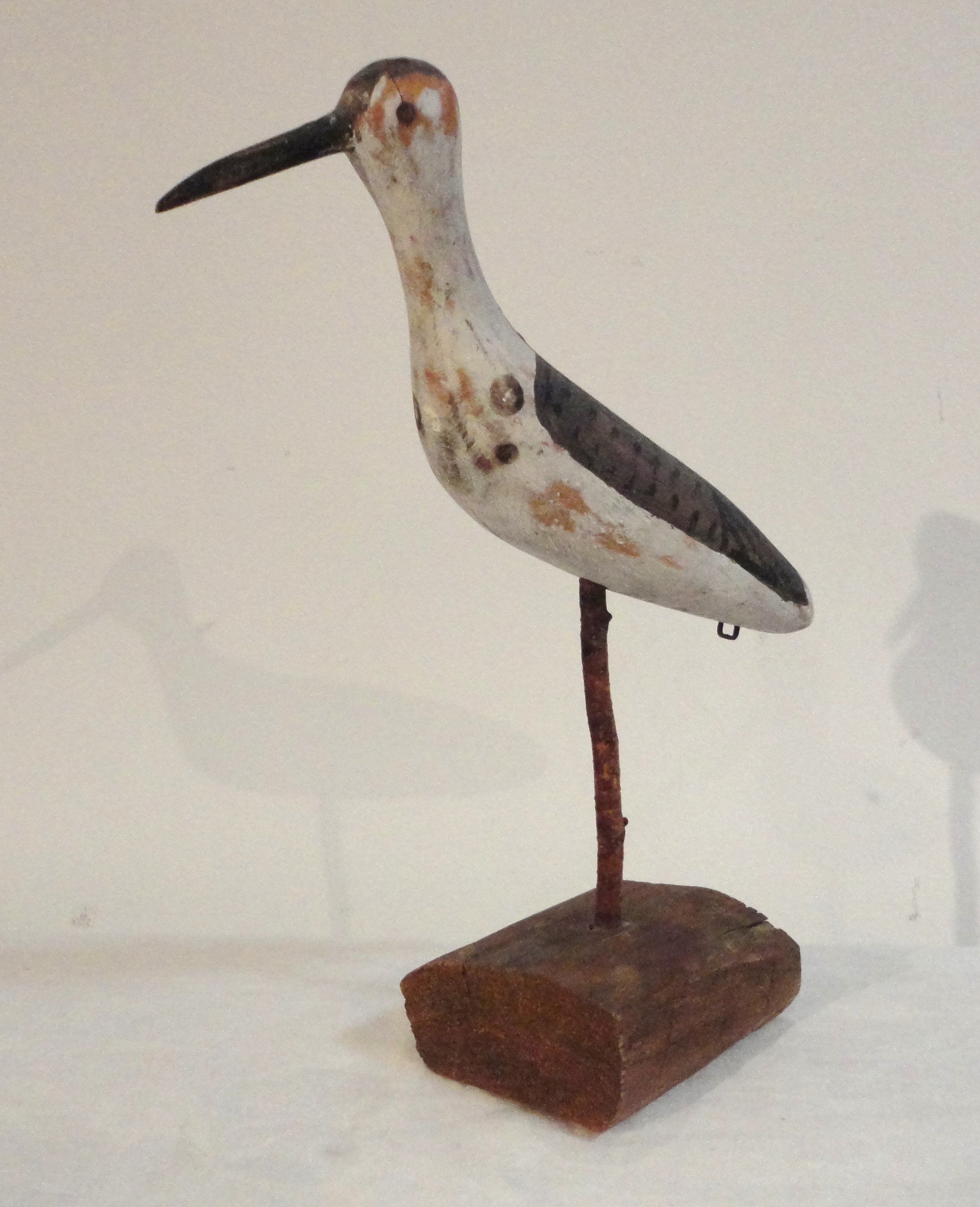 Early 20thc Signed "Randall" Original  Carved & Painted Shorebird on Wood Block