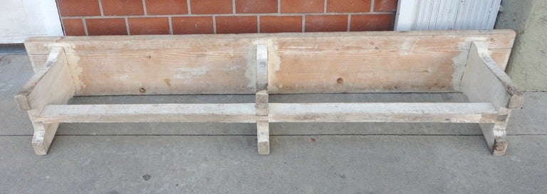 19thc Original White Painted Plank Wood Farm Bench 2