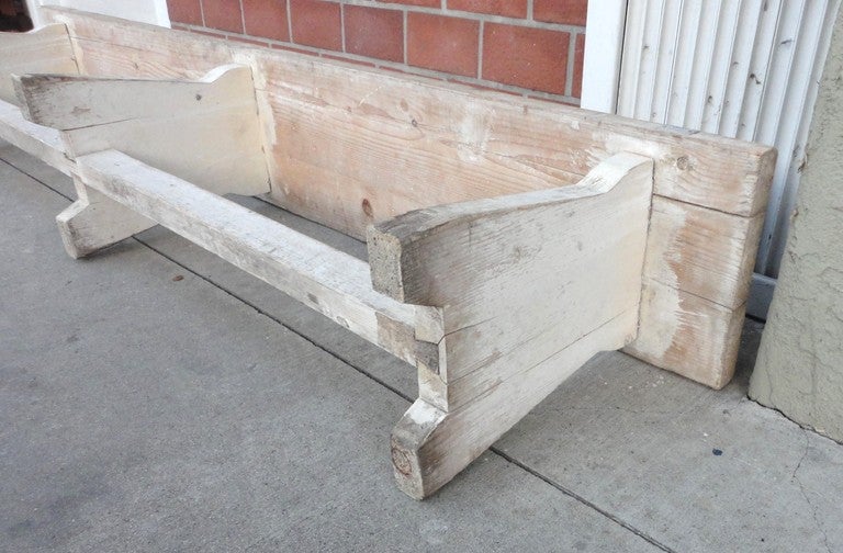 19thc Original White Painted Plank Wood Farm Bench 3