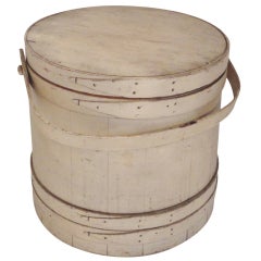 Large 19thc Original Cream Painted Bucket W/Lid From New England