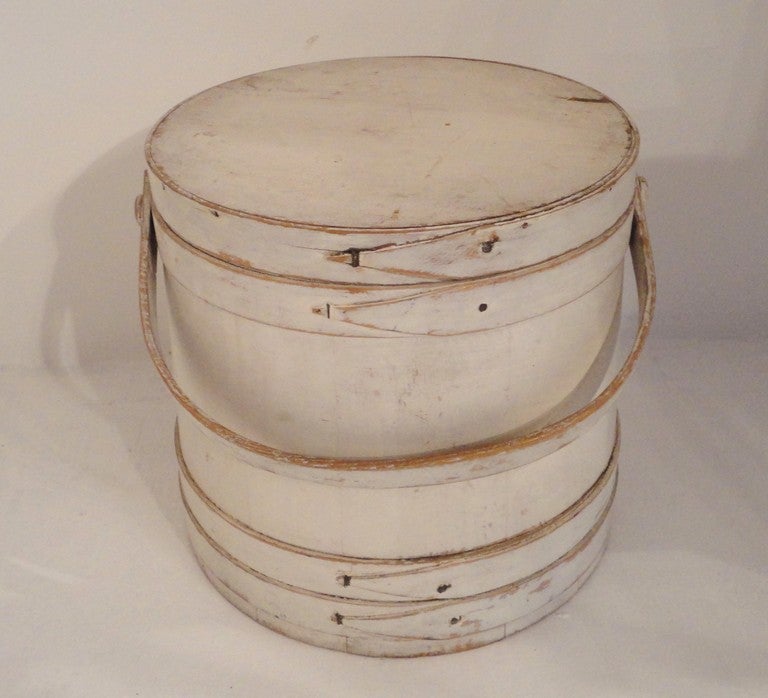 Mid-20th Century Collection of Three 19thc Original Painted Buckets From New England