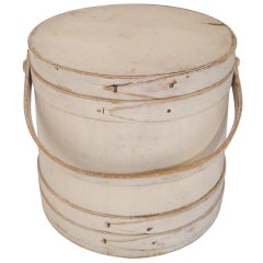 19thc Original Cream Painted Furkin /Bucket From New England