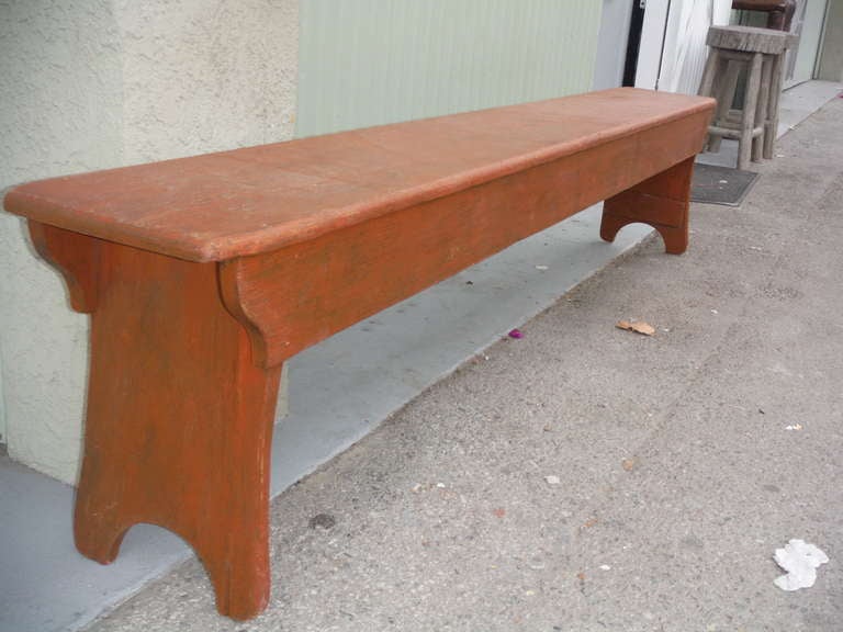 American 19th Century Rustic Farmhouse Bench in Bittersweet Paint