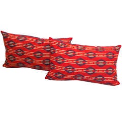 Antique Early Wool  Pendleton Pair of Indian Design Pattern Pillows, Pair