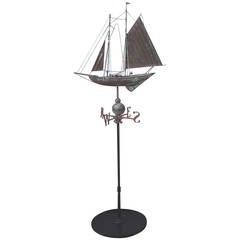 Antique Early 20th Century Sailboat Weathervane on Stand
