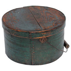 Antique 19th Century Original Green Painted Large Bail Handle Pantry Box