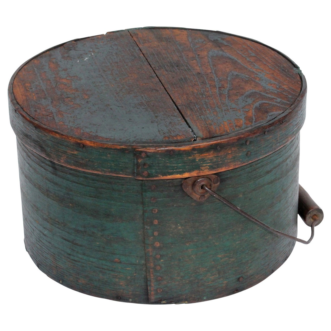19th Century Original Green Painted Large Bail Handle Pantry Box