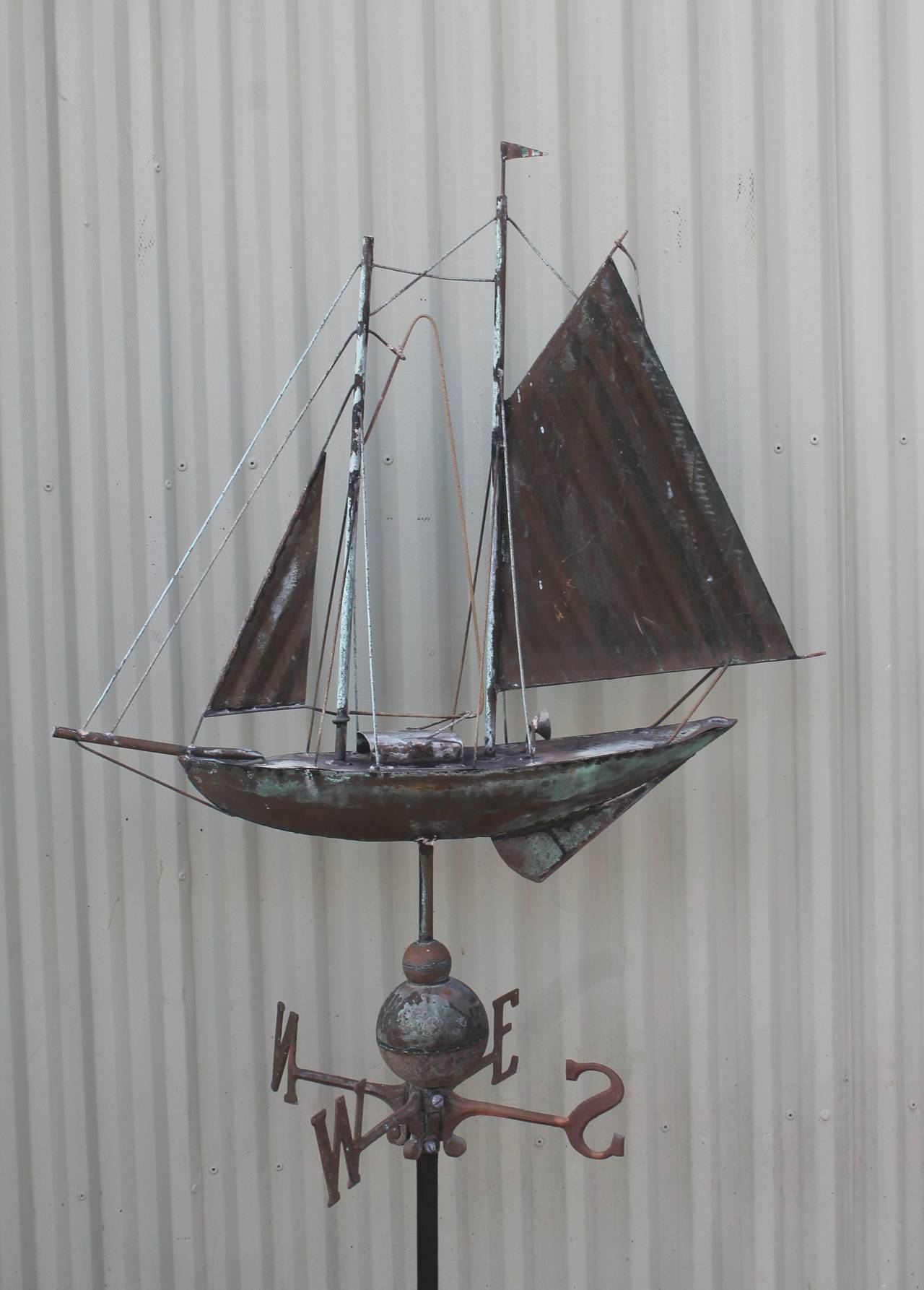 Folk Art Early 20th Century Sailboat Weathervane on Stand