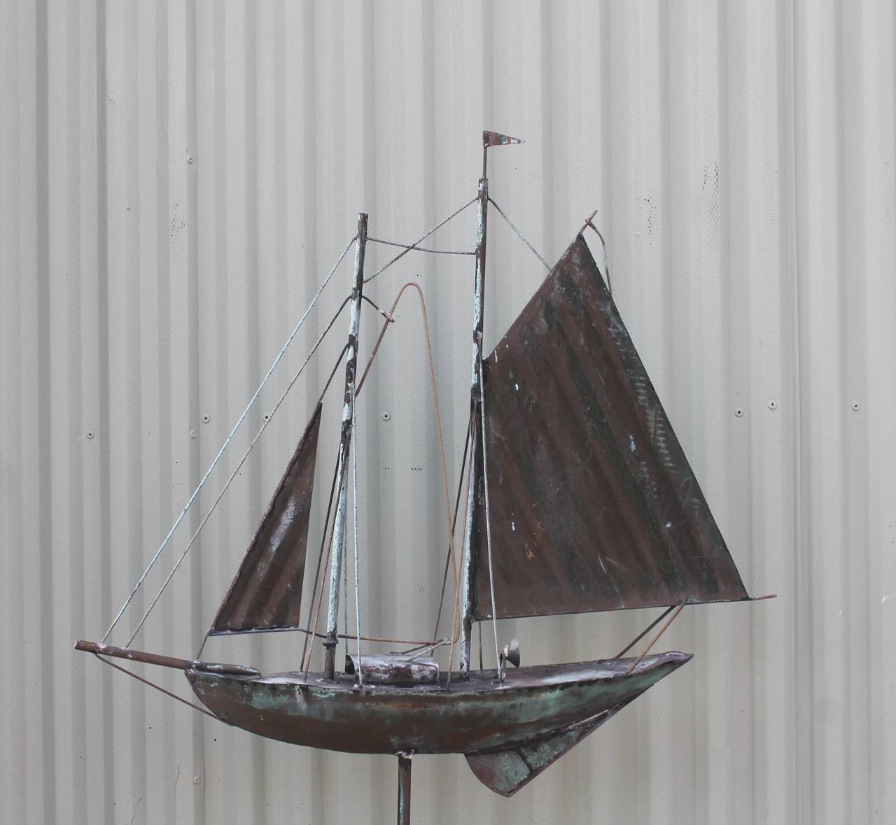 American Early 20th Century Sailboat Weathervane on Stand