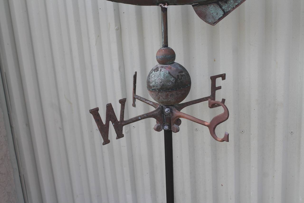 Early 20th Century Sailboat Weathervane on Stand In Distressed Condition In Los Angeles, CA