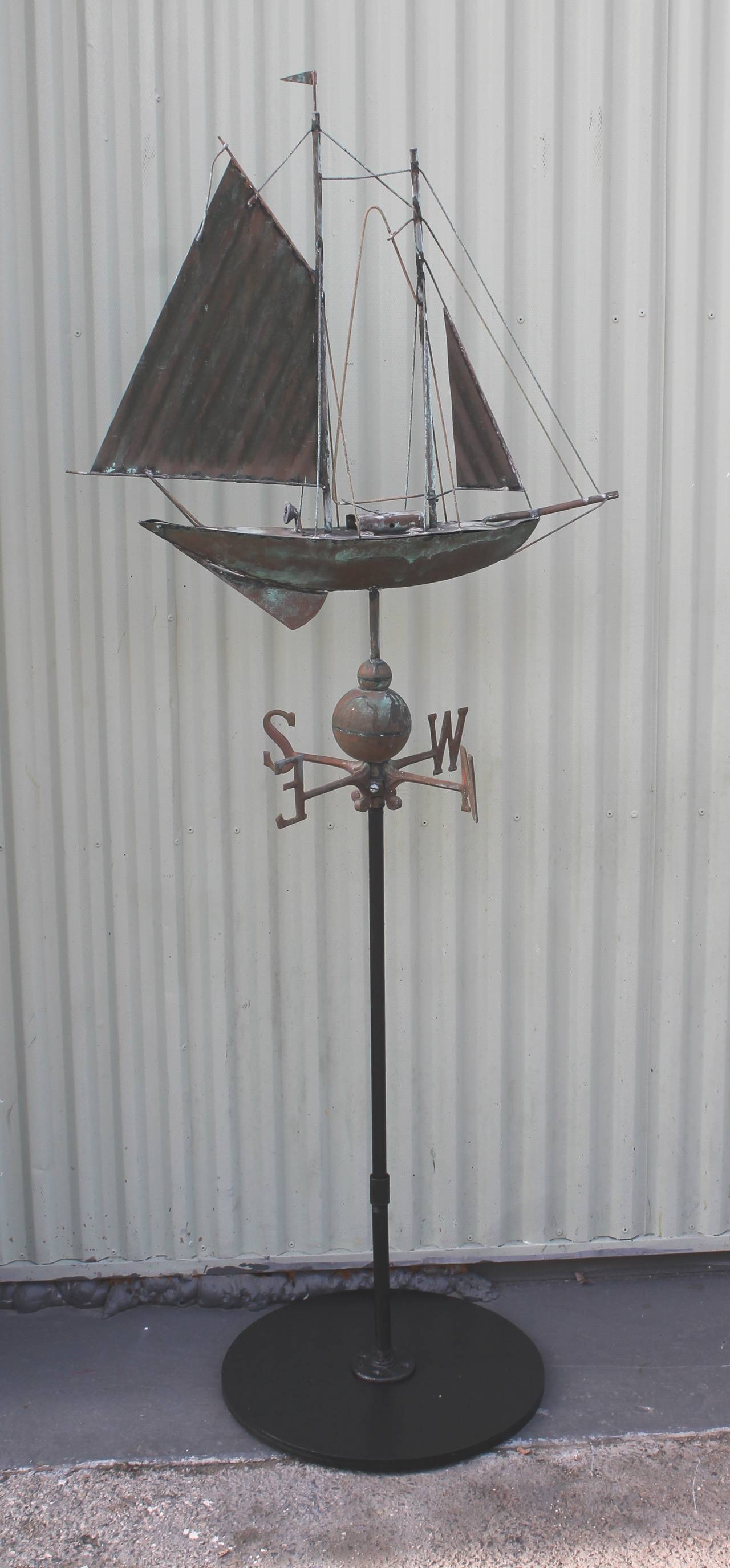 Iron Early 20th Century Sailboat Weathervane on Stand