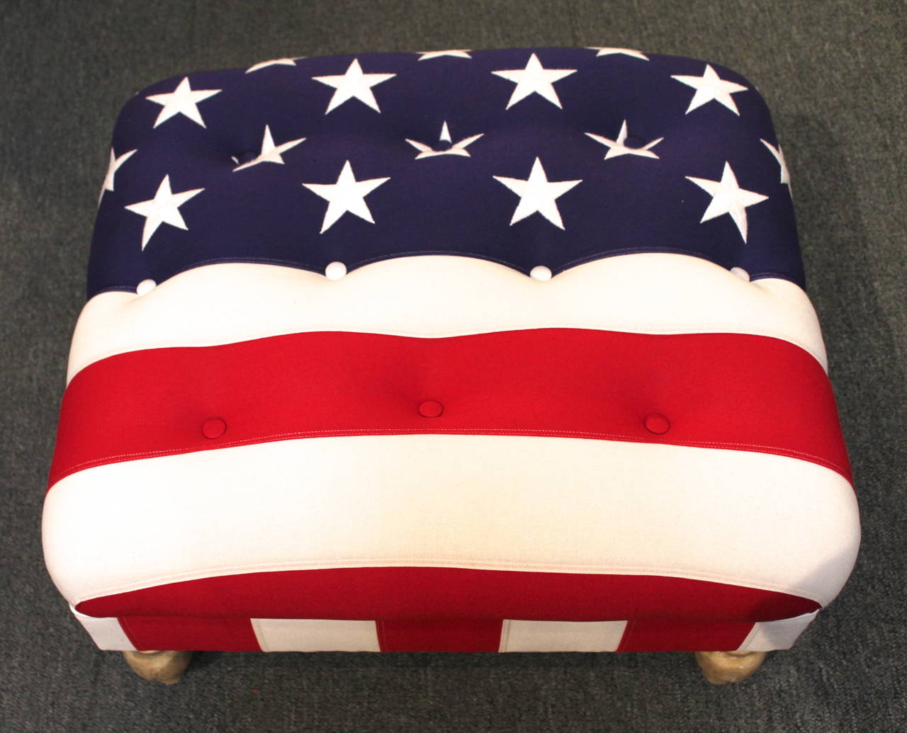 American Classical Upholstered 48 Star Flag Ottoman with Painted Turned Feet