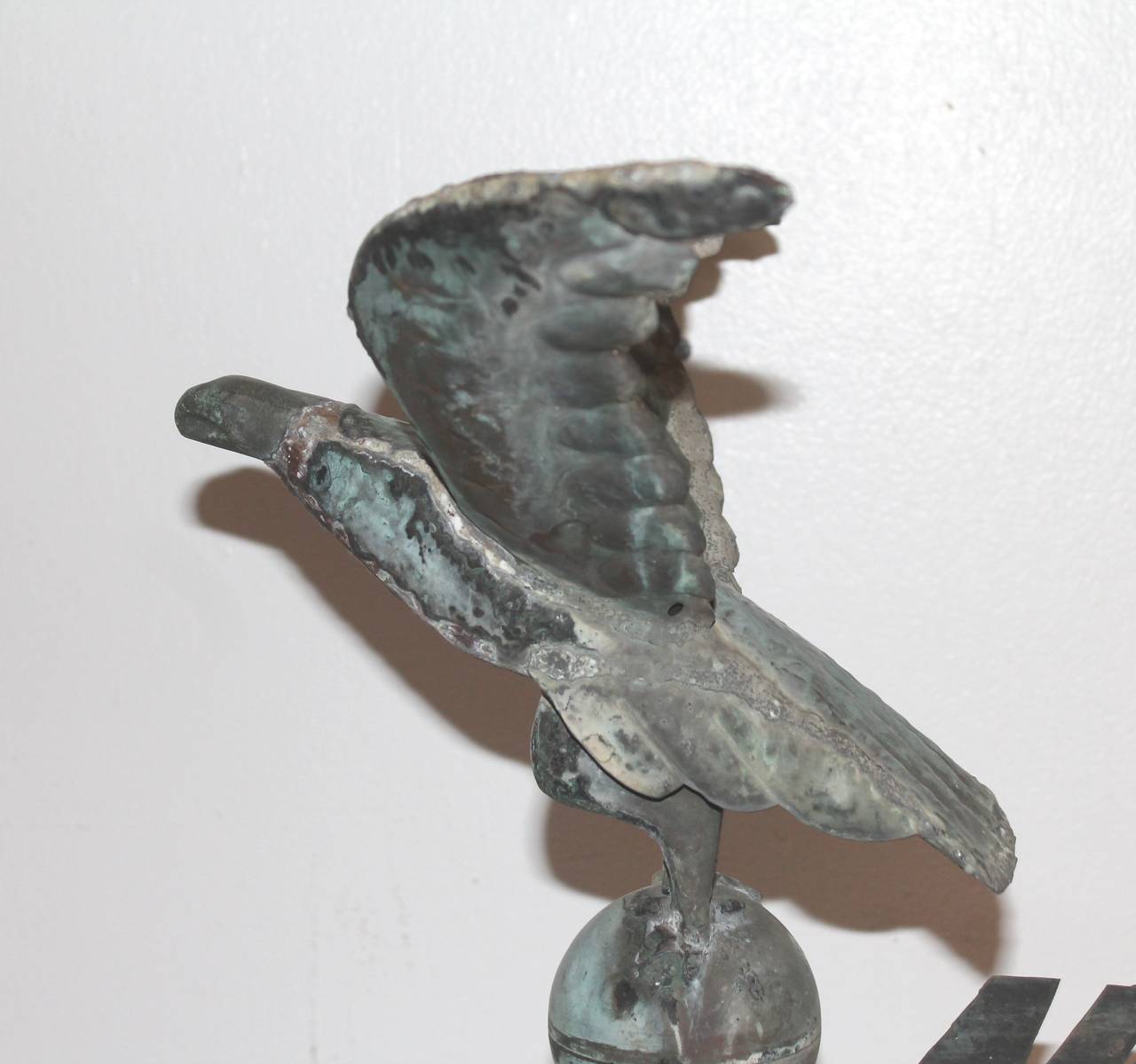 American Fantastic Diminutive 19thc Rare Eagle Full Body Weather Vane on Stand For Sale