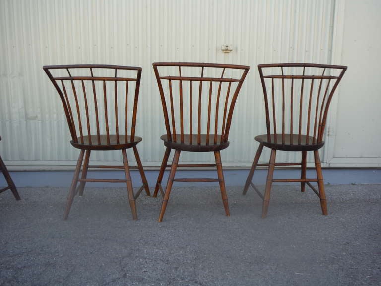American Set of Six 19th c. Early Philadelphia Rod Back Birdcage Windsor Chairs