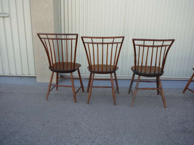 Set of Six 19th c. Early Philadelphia Rod Back Birdcage Windsor Chairs In Excellent Condition In Los Angeles, CA