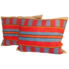 19thc Horse Blanket Pillows , Pair