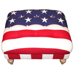 Upholstered 48 Star Flag Ottoman with Painted Turned Feet