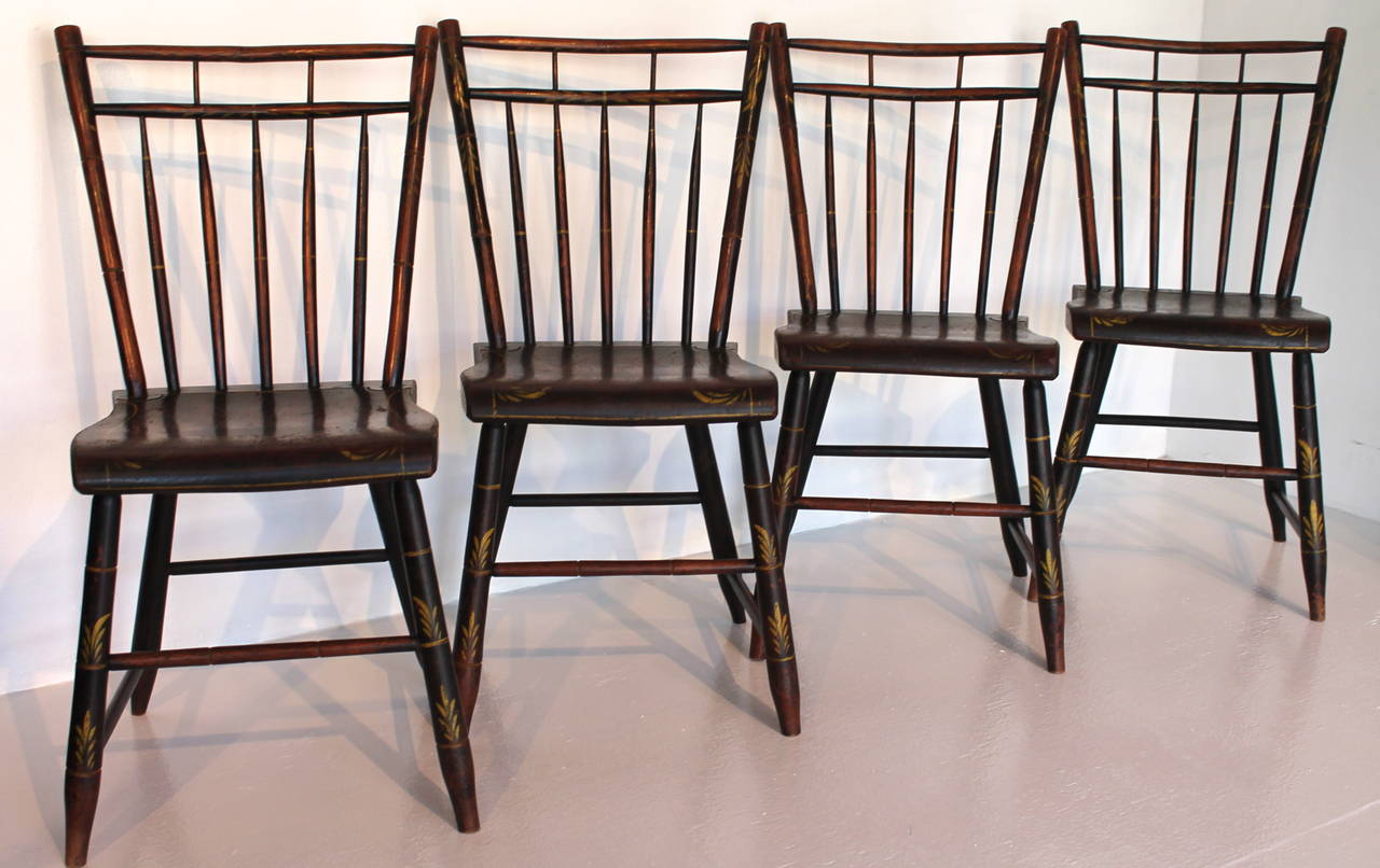 American Colonial Early 19th Century Rod Back Birdcage Windsor Chairs from Pennsylvania