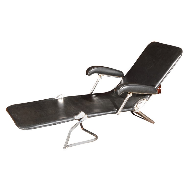 Fauteuil de salon réglable chromé et noir des années 1940