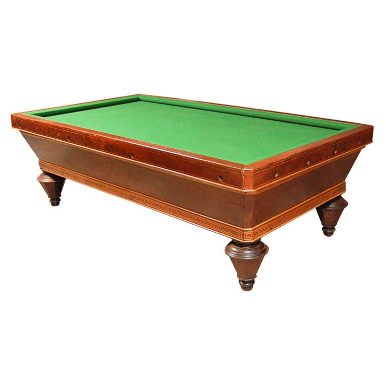 Billiard Snooker Games Table carved and Inlaid Walnut, Cox and Yeman of