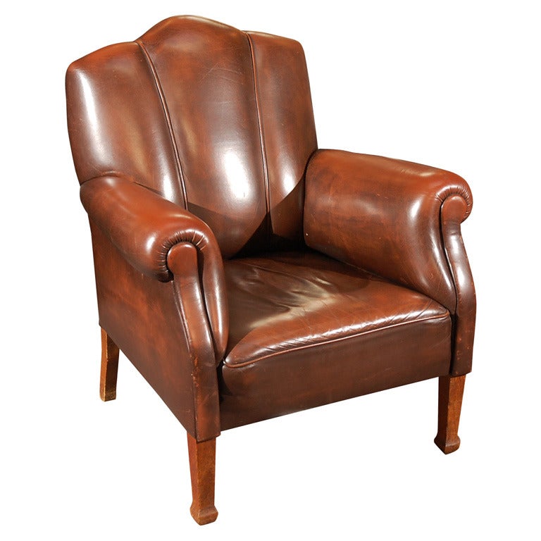 English Art Deco Style Chair in Leather, Circa 1960