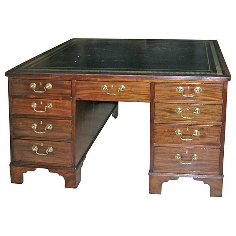 English mahogany partners desk with Greek key leather top, ca. 1820