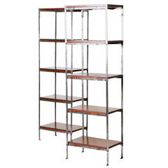 Pair of Iron Bookcases with Wood Shelves