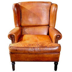 English Leather Wing Chair, Circa 1900