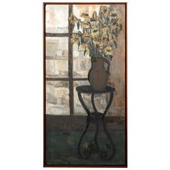 Tall Painting of a Still Life Window Scene