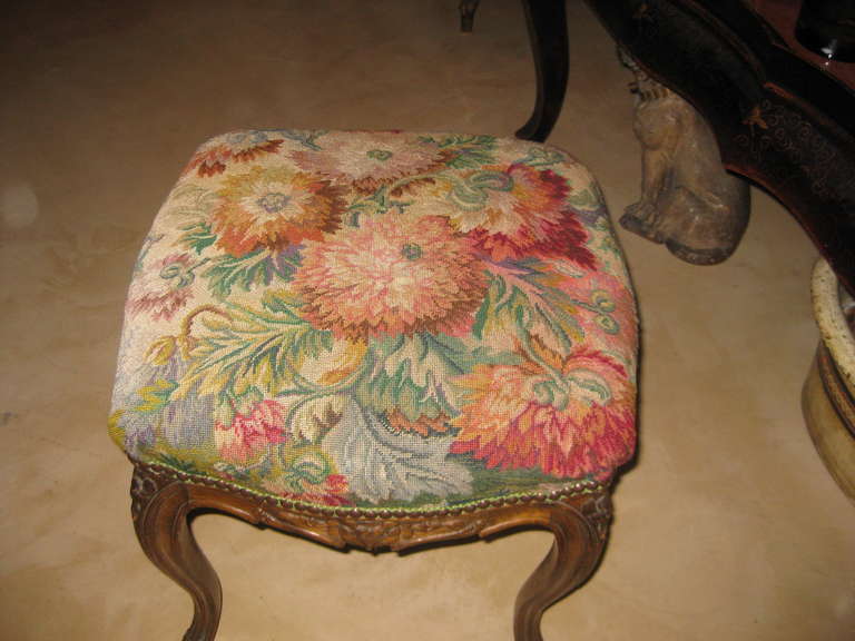 Louis XV Antique French Tapestry Stool For Sale