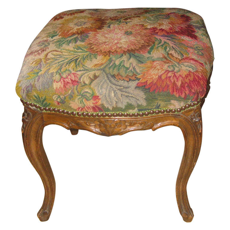 Antique French Tapestry Stool For Sale