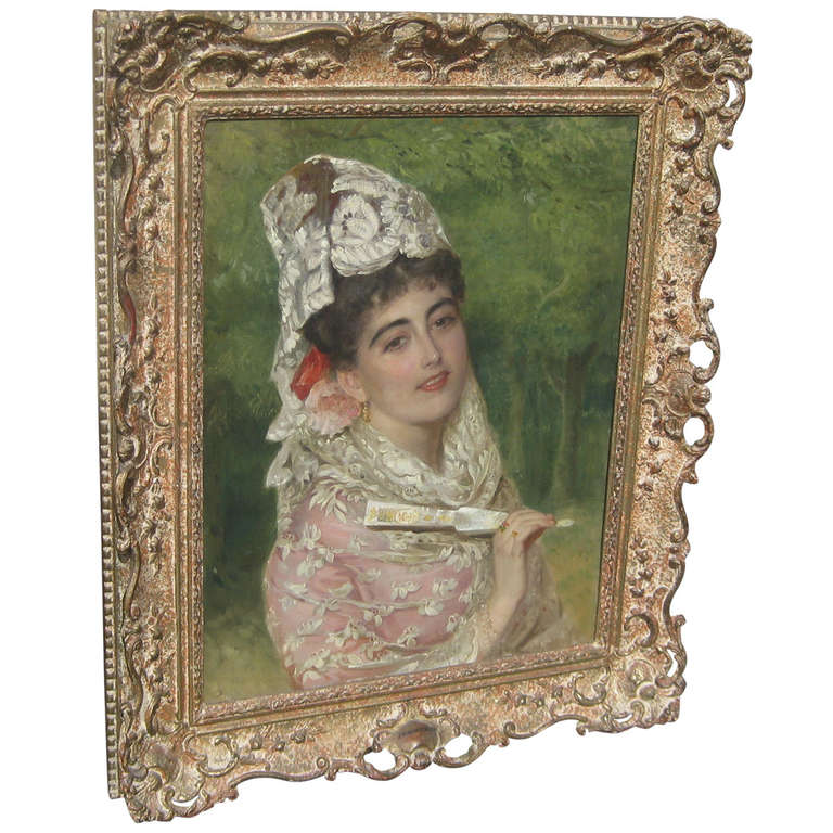 19th Century Oil Painting of a Spanish Beauty by J B Burgess R.A. For Sale