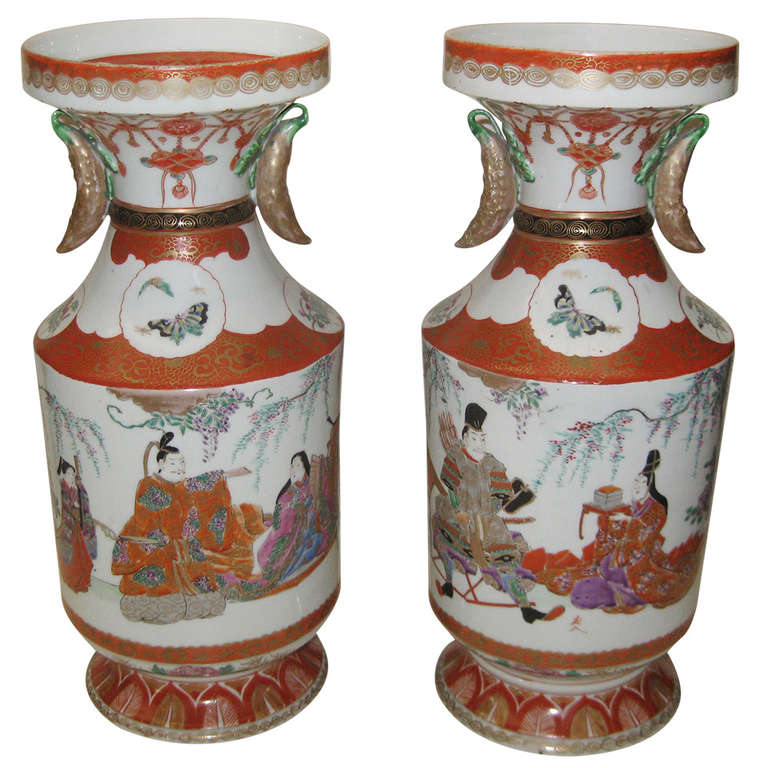 Pair of 20th Century Kutani Vases For Sale