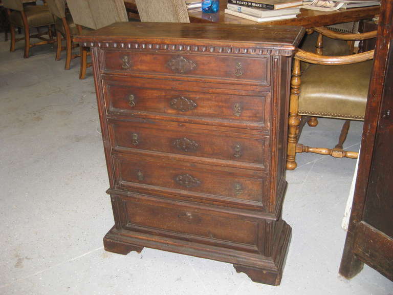 Great shallow cabinet or chest of drawers with wonderful dark walnut patina