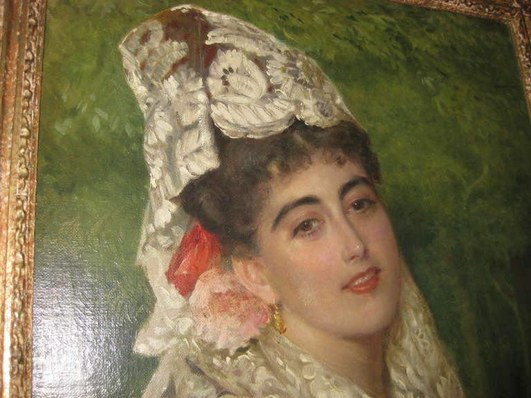 Canvas 19th Century Oil Painting of a Spanish Beauty by J B Burgess R.A. For Sale