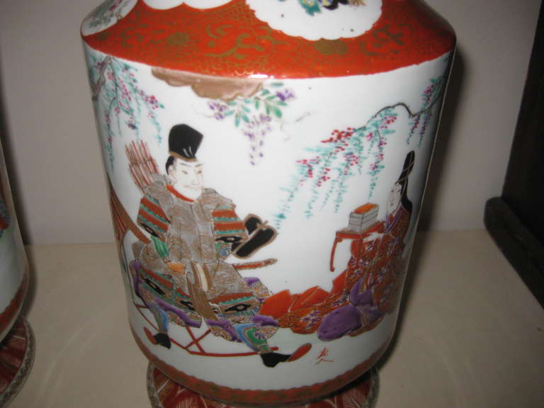 Japanese Pair of 20th Century Kutani Vases For Sale
