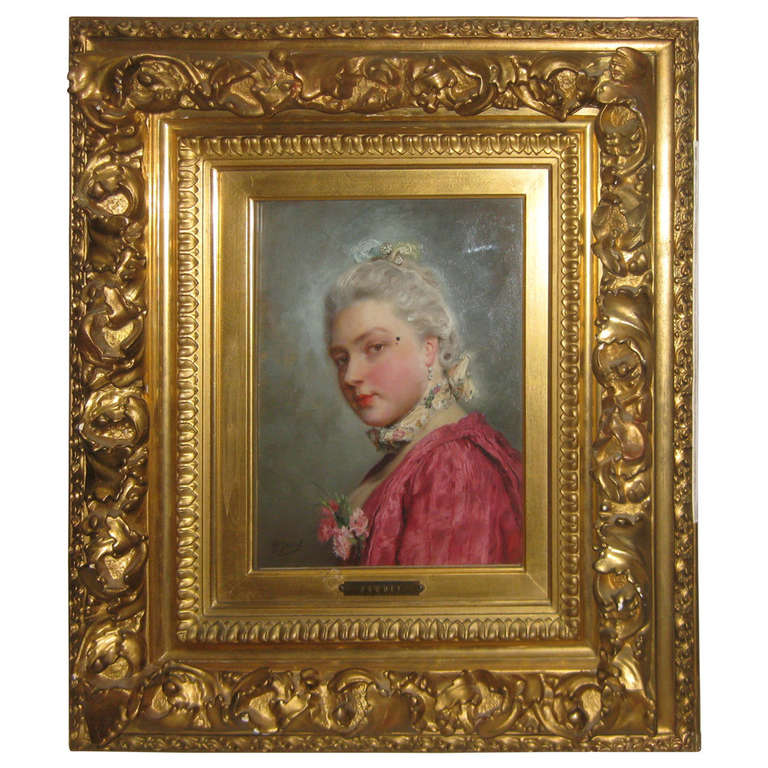 Gustave Jean Jacquet Portrait of Woman in 18th Century Costume For Sale