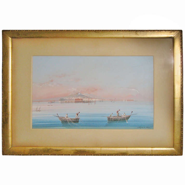 19th Century Grand Tour Gouache Painting of Naples Harbor For Sale