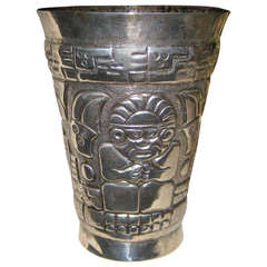 Vintage Sican Style Peruvian Silver Beaker