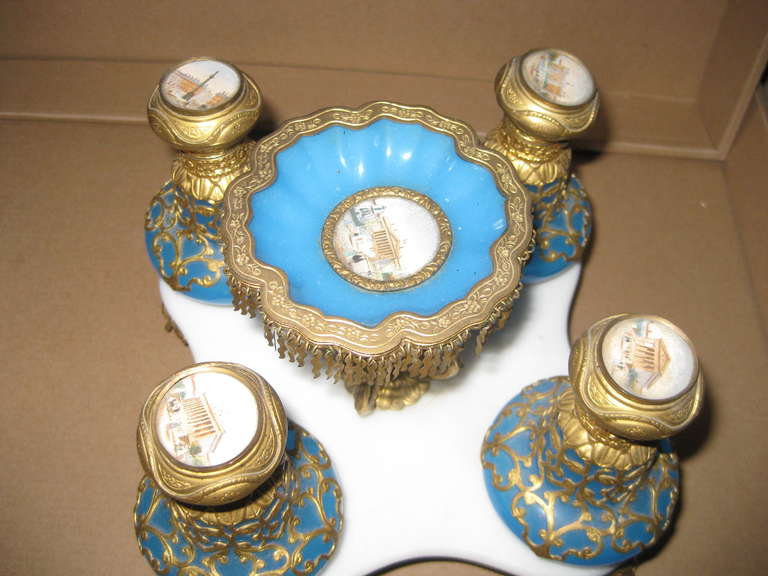 Stunning Rare Four Bottle French Opaline Palais Royal Perfume Set In Excellent Condition For Sale In Santa Rosa, CA