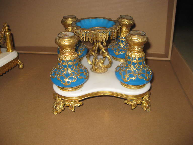 19th Century Stunning Rare Four Bottle French Opaline Palais Royal Perfume Set For Sale